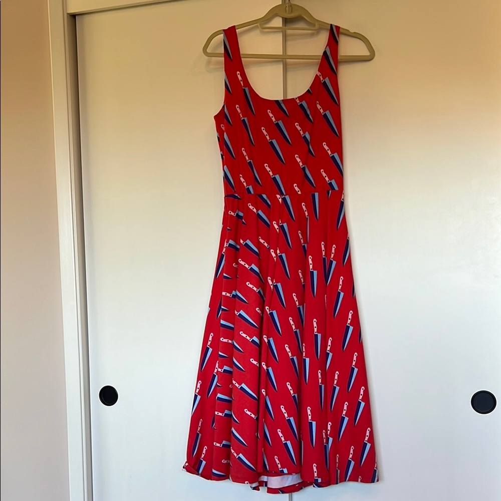 Nooworks Vacation Dress Red and Blue Sleeveless Knives print